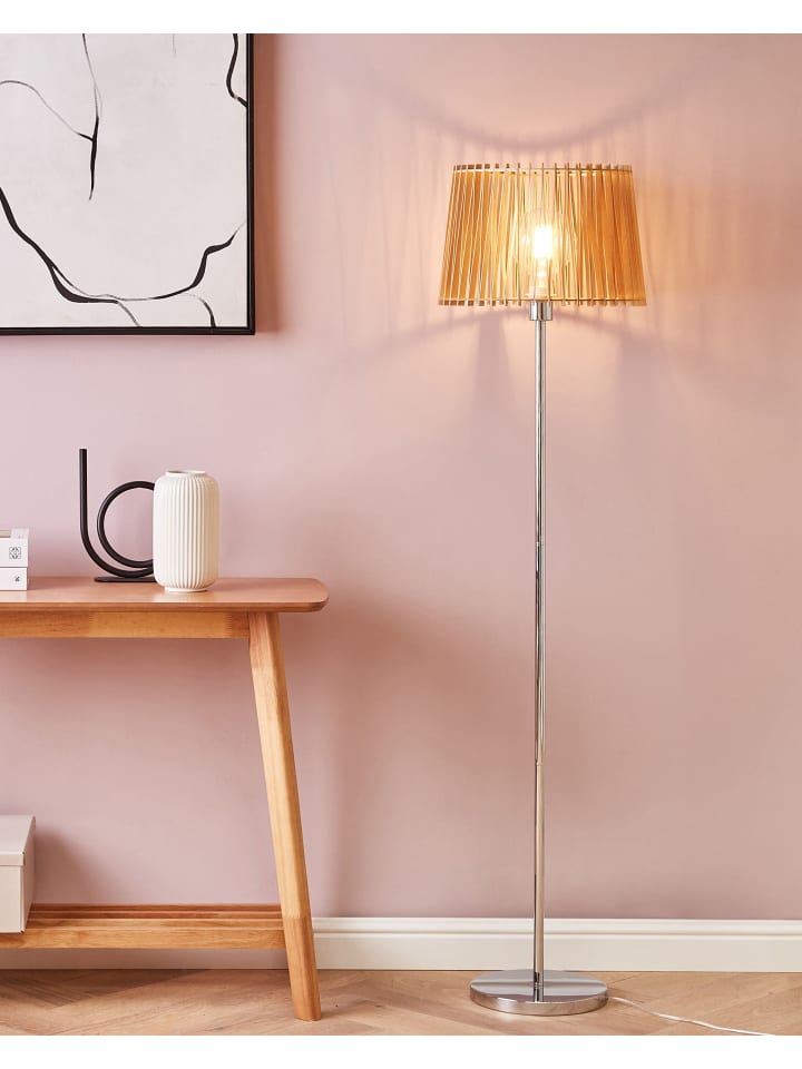 Beliani Stehleuchten FORGE in Heller Holzfarbton/Silber/Transparent günstig kaufen onesize