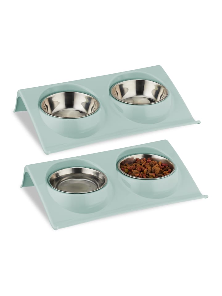 relaxdays 2 x Doppelnapf in Blau/ Silber - (B)29 x (H)6,5 x (T)19 cm günstig kaufen onesize