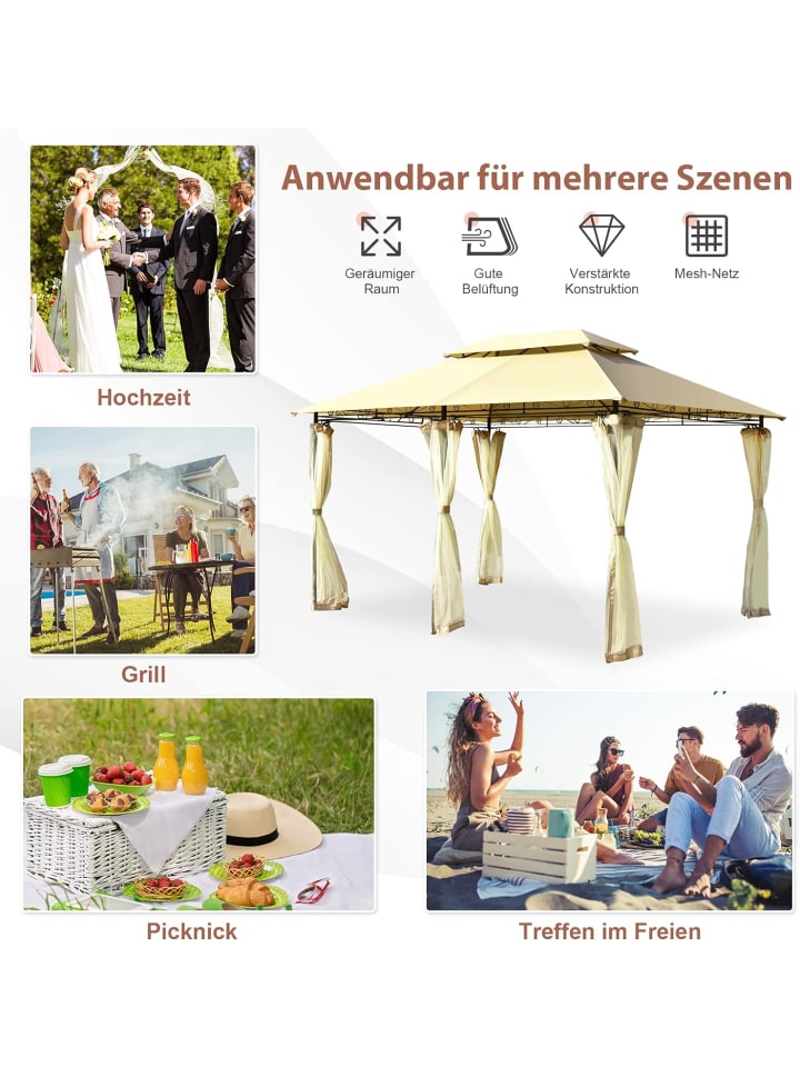 COSTWAY Pavillon Metall 3x4m in Beige günstig kaufen onesize