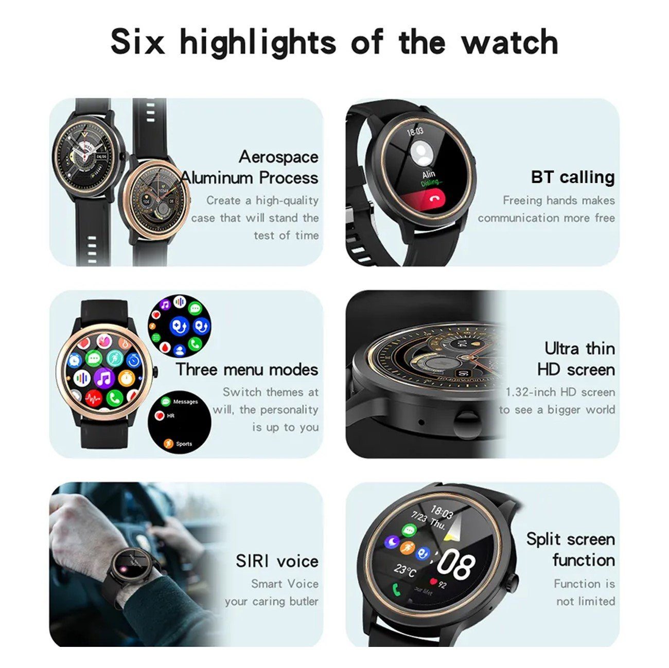 Manike A60 Business Pro Smartwatch (4,3 cm/1,69'' HD Voll Touchscreen Zoll) Spar - set, Smartwatch mit deutscher Bedienungsanleitung mit Ladekabel, Herzfrequenzmesser, Analyse von EKG-Daten, Blutdruckmessgerät