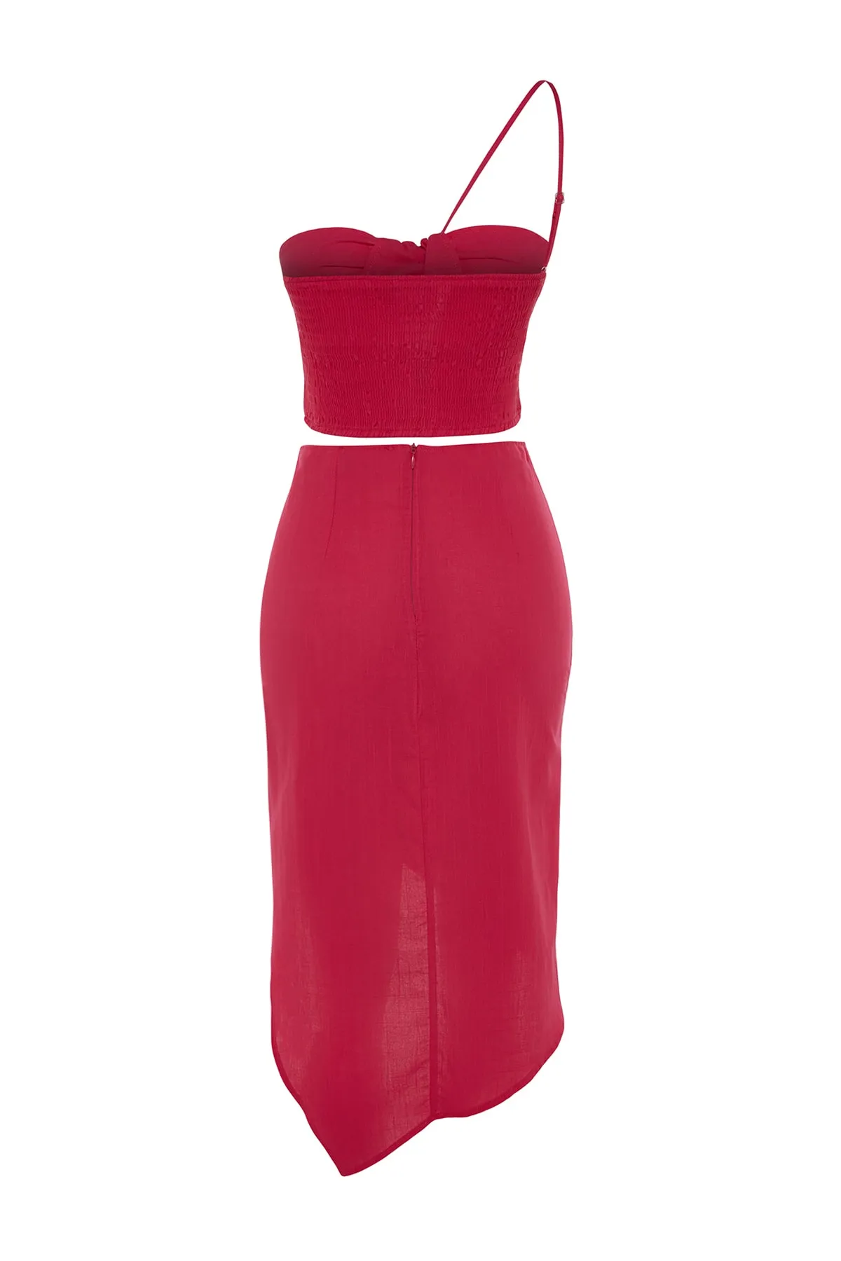 Trendyol Collection  Rosa, gewebtes, gerafftes Einschulter-Blusen-Rock-Set aus 100 % Baumwolle TBESS23AU00074