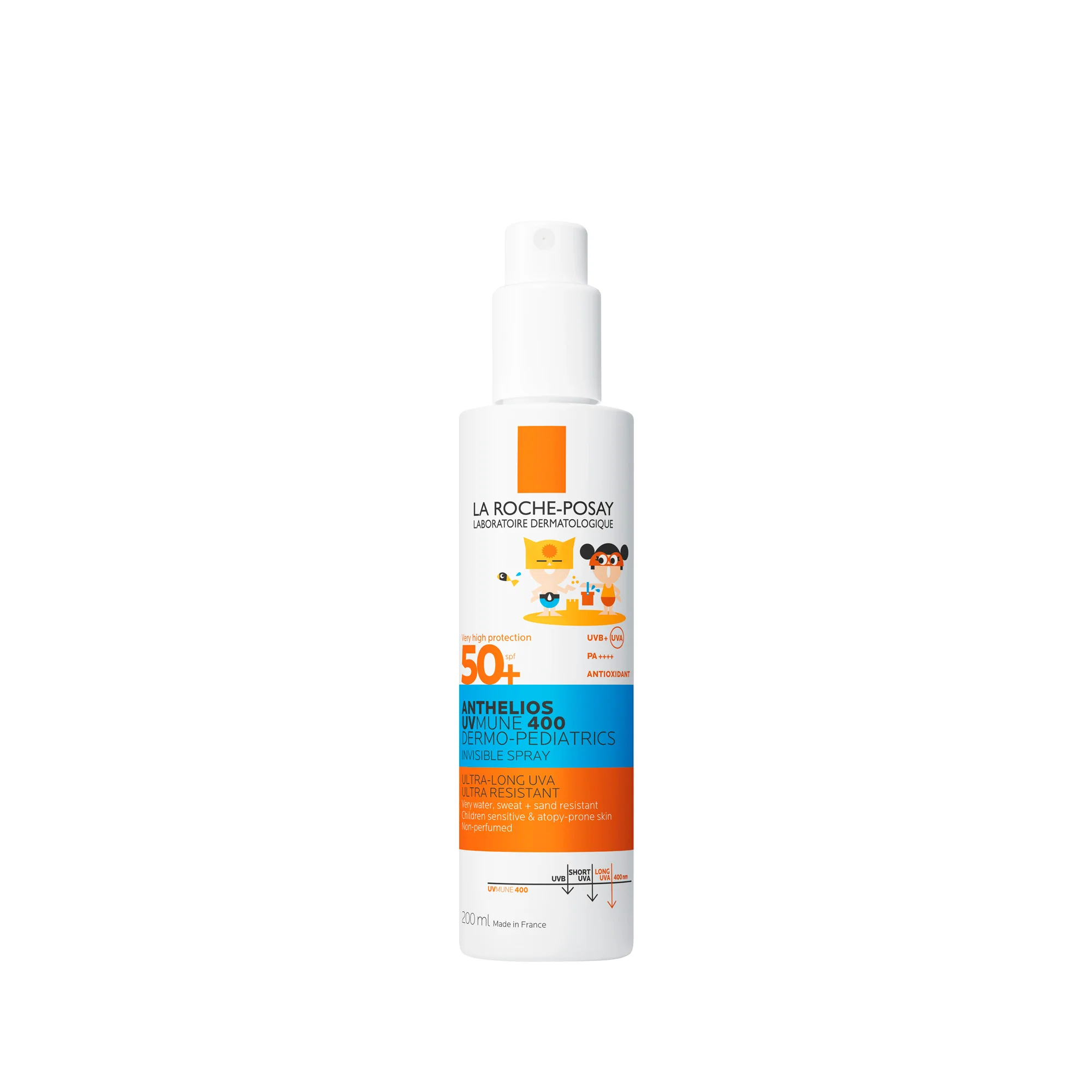 „Anthelios UVMune 400 Invisible Spray Dermo-Pediatrics Child SPF50+“ – vaikų apsaugos nuo saulės priemonė, stipriai apsaugantis kūno apsaugos nuo saulės purškiklis, vaikų produktai