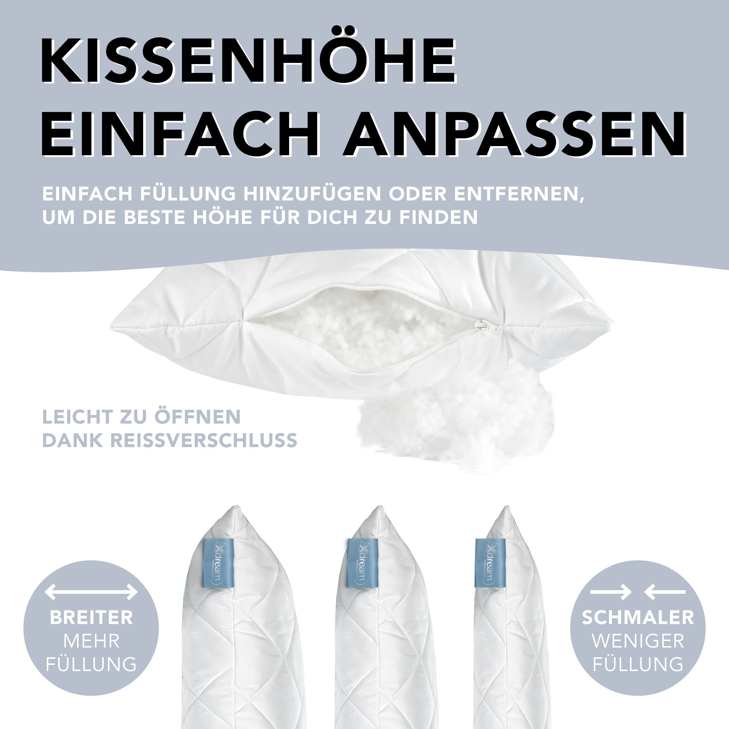 XDREAM Seitenschläferkissen Pure, Stillkissen, Schwangerschaftskissen, Lagerungskissen, 1-tlg., wirkt stützend und entlastend, gemütlicher Mikrofaserbezug