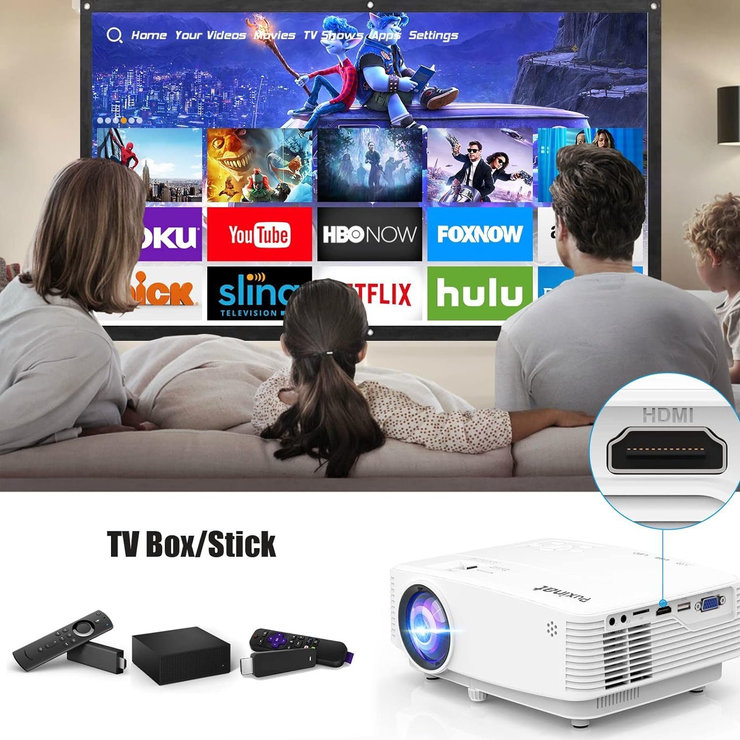 Puxinat Portabler Projektor (10000 lm, 1920 x 1080 px, 1080P Full HD 200 ANSI 10000 Lumen 270 Display Tragbarer Projektor)