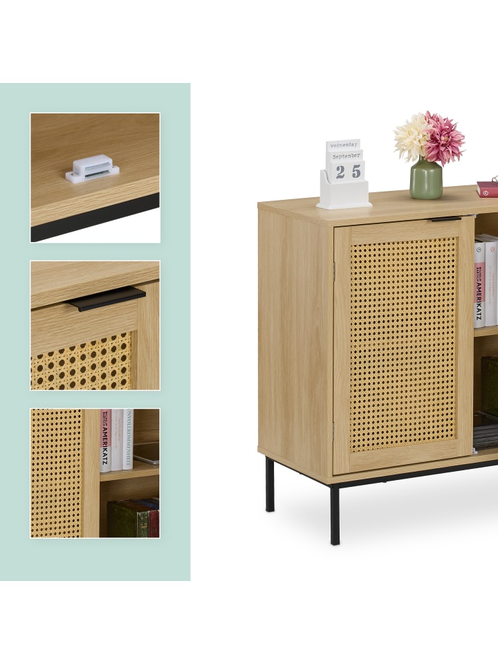 relaxdays Sideboard in Natur/ Schwarz - (B)80 x (H)76 x (T)35 cm günstig kaufen onesize