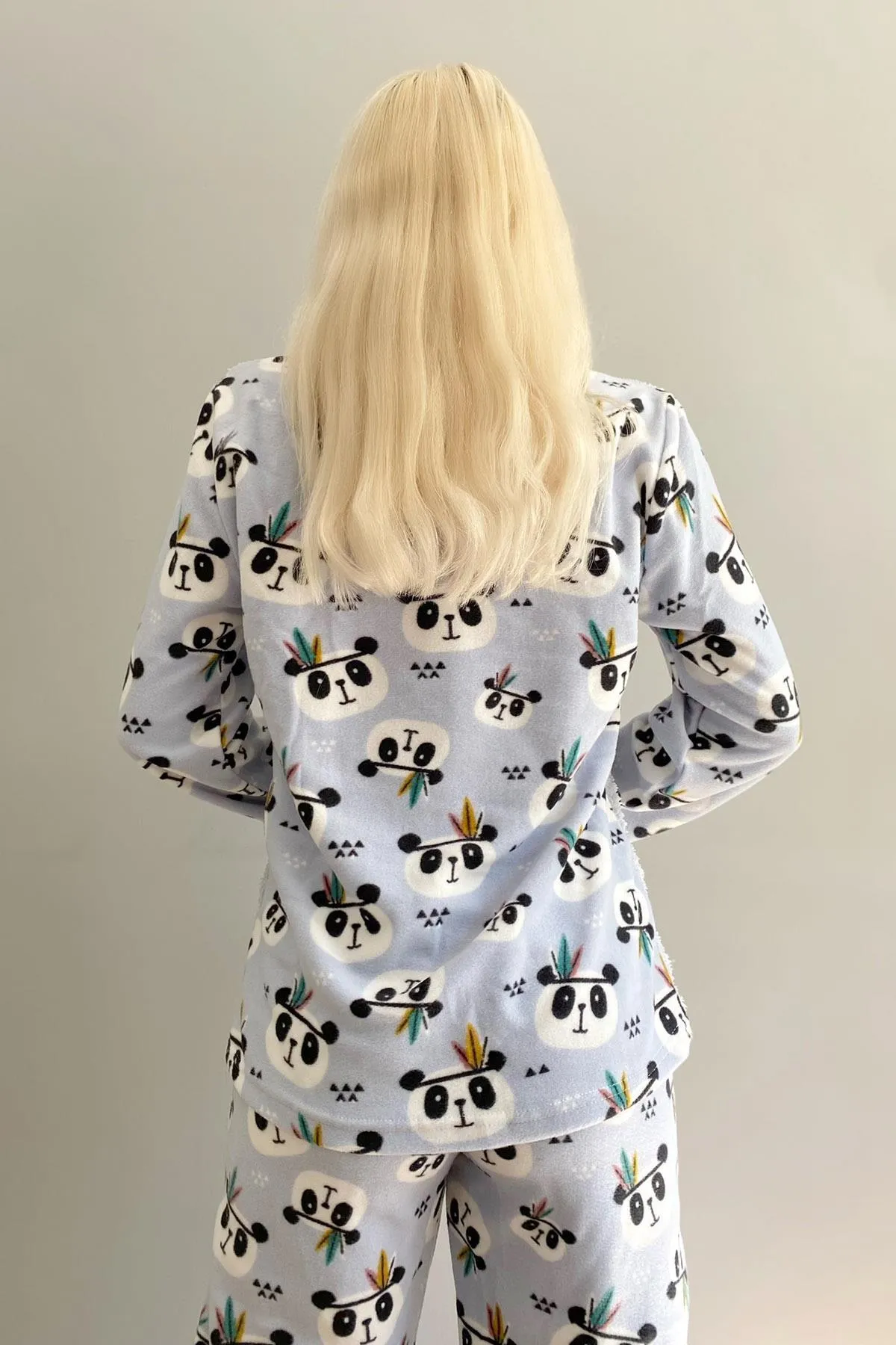 Pijamaevi  Mavi Life Panda gemustertes Plüsch-Pyjama-Set für Damen