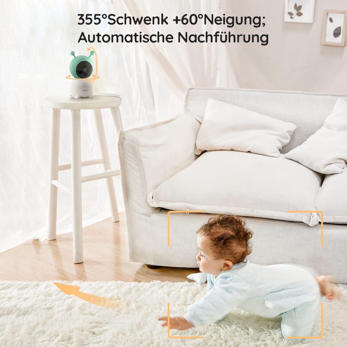 Boifun Babyphone 2K 3MP Video-Babyphone Babyphone mit Kamera 5-Zoll-LCD-Bildschirm, 2K HD-Bild, PT 355°/60°, 4-Fach Zoom, Weinen/Bewegung/Geräuscherkennung, automatische Verfolgung, Temperatur- und Luftfeuchtigkeitsmessung, Baby Monitor Halterung