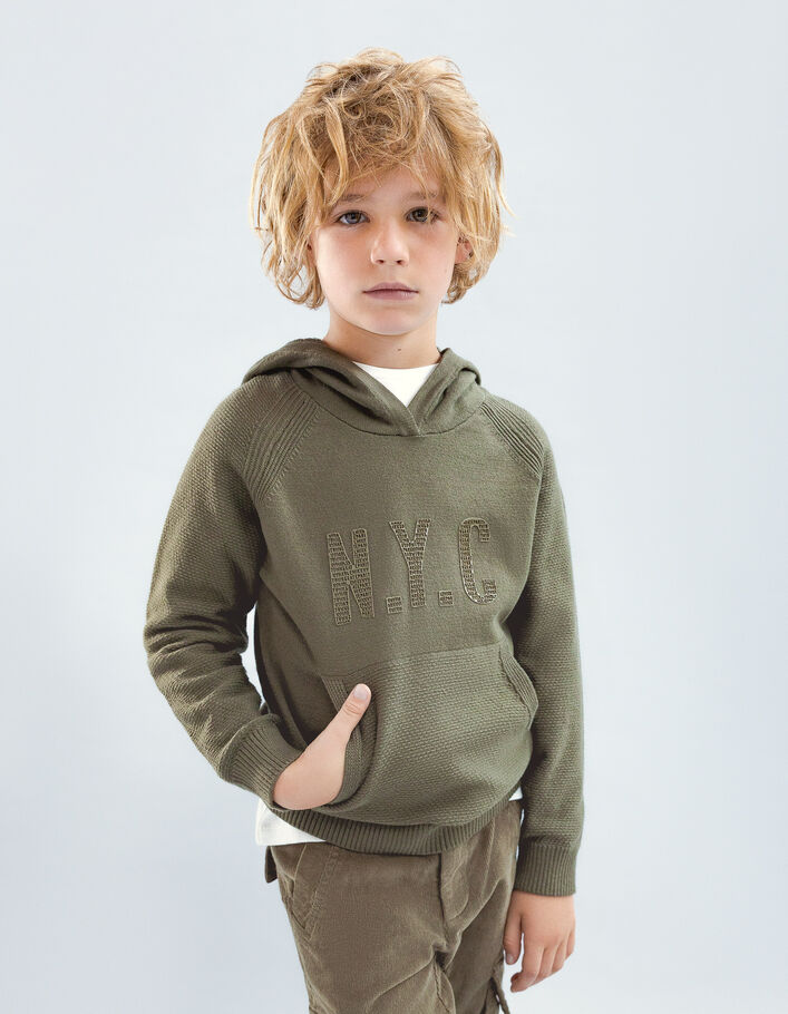 Pull kaki tricot message typo en gomme garçon