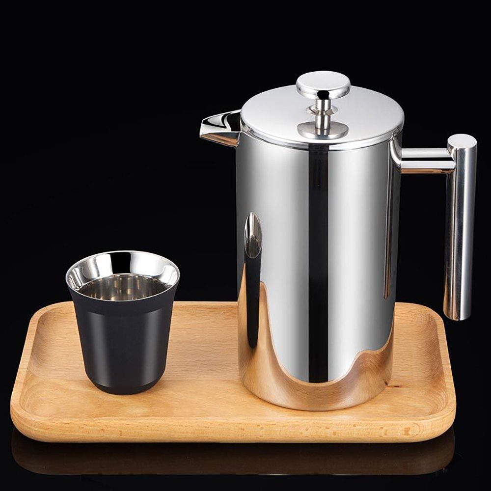 SCOKIT French Press Kanne French Press Kaffeebereiter aus Edelstahl, 350l Kaffeekanne, Kaffeemaschine mit zweifachem Edelstahlfilter Wänden-Silber