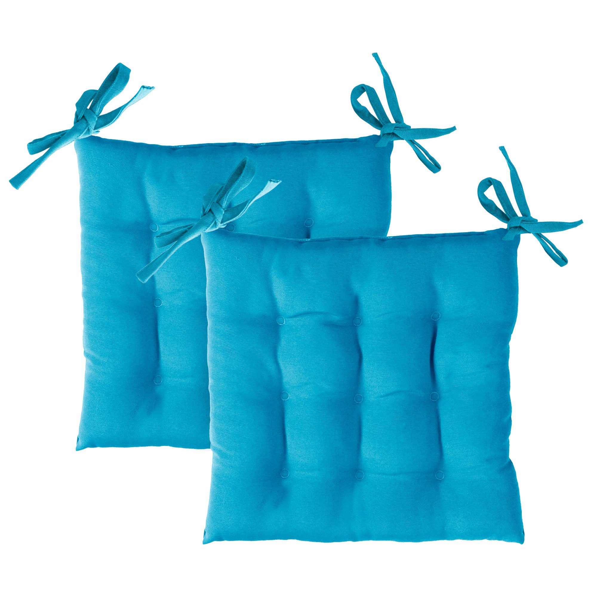 Komfortec Stuhlkissen 2er Set 40x40 cm Stuhlkissen mit Bändern, 100% Baumwolle, 200 g/m², Wasserabweisend Dekokissen, Sitzauflage für Innen- & Außenbereich