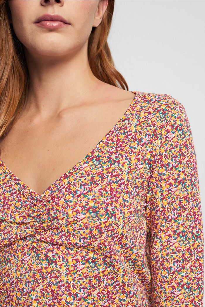 Gemustertes Longsleeve mit gekräuselter Front