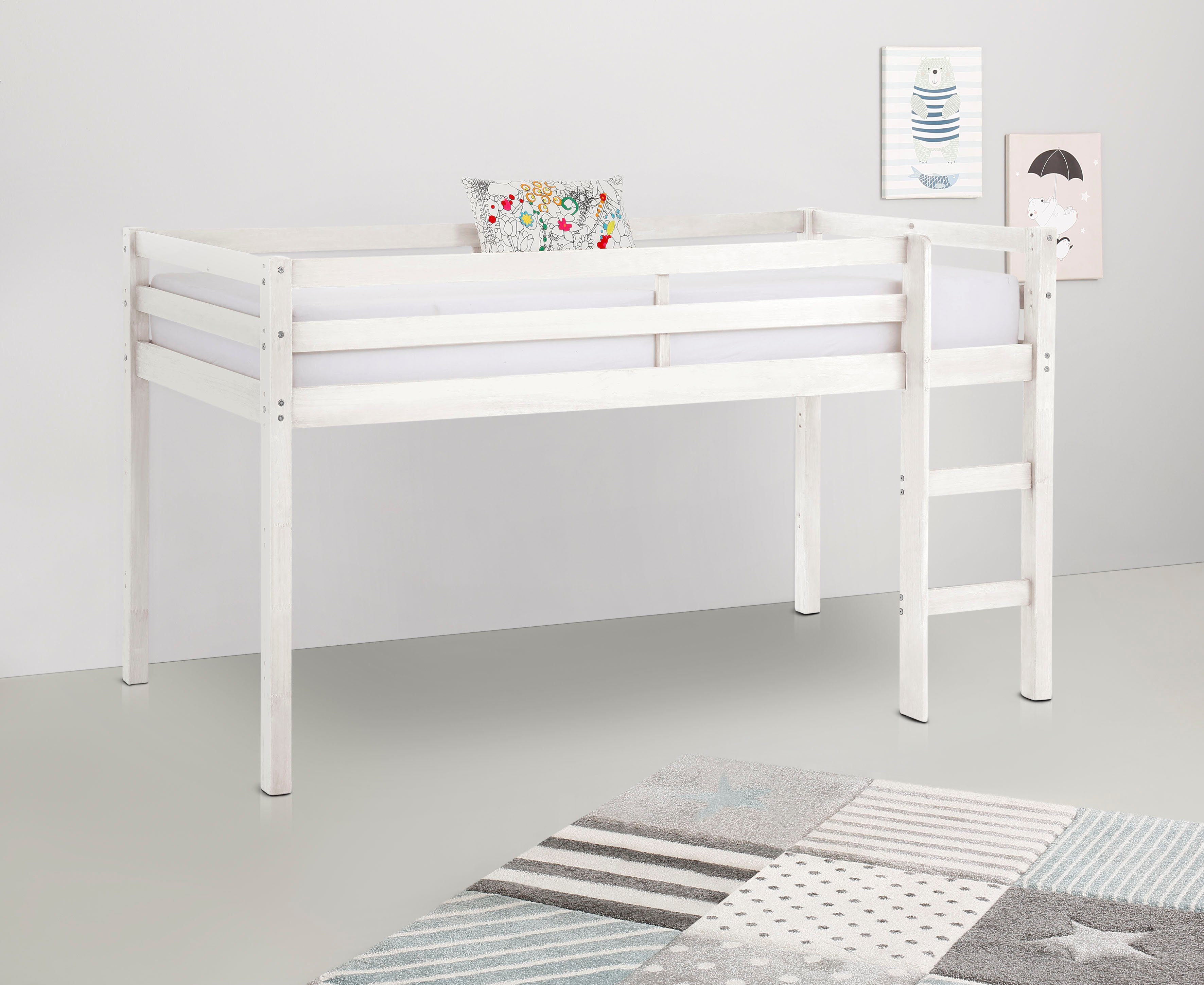 Lüttenhütt Hochbett Alpi aus schönem massivem Kiefernholz, Außenmaßenbreite 103 cm