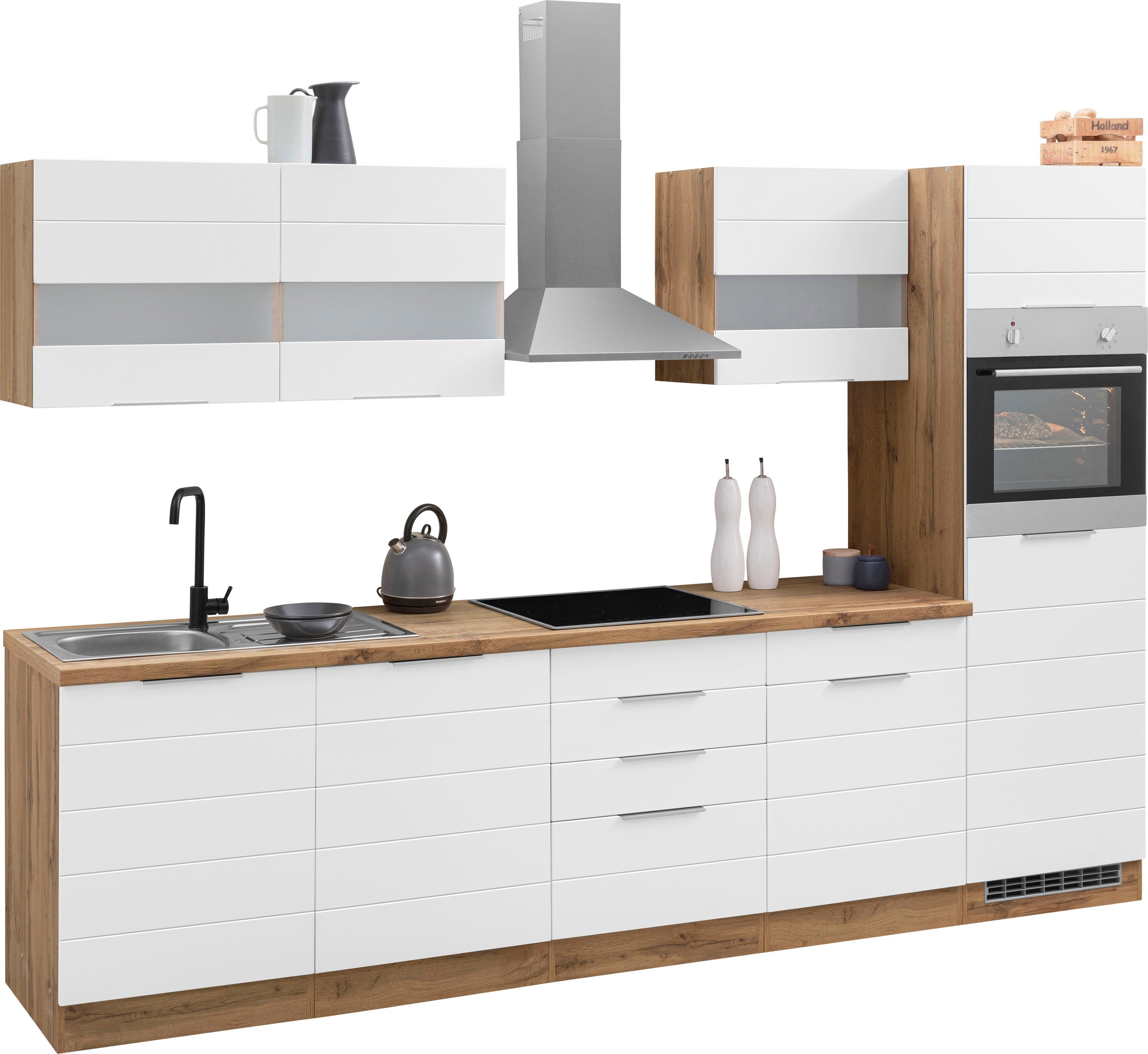 HELD MÖBEL Küche Luhe, 300 cm breit, wahlweise mit oder ohne E-Geräten, gefräste MDF-Fronten