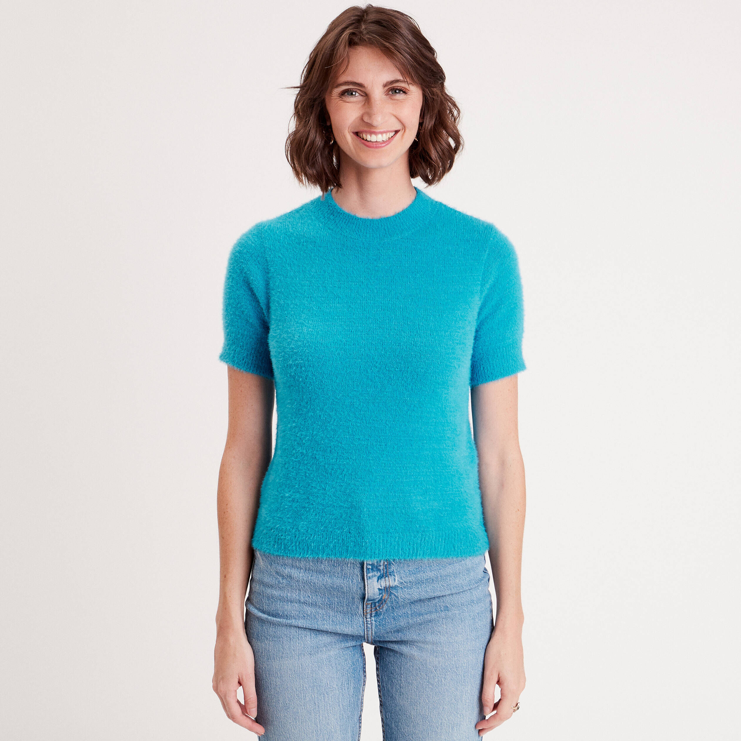 Pull manches courtes bleu femme | Cache Cache