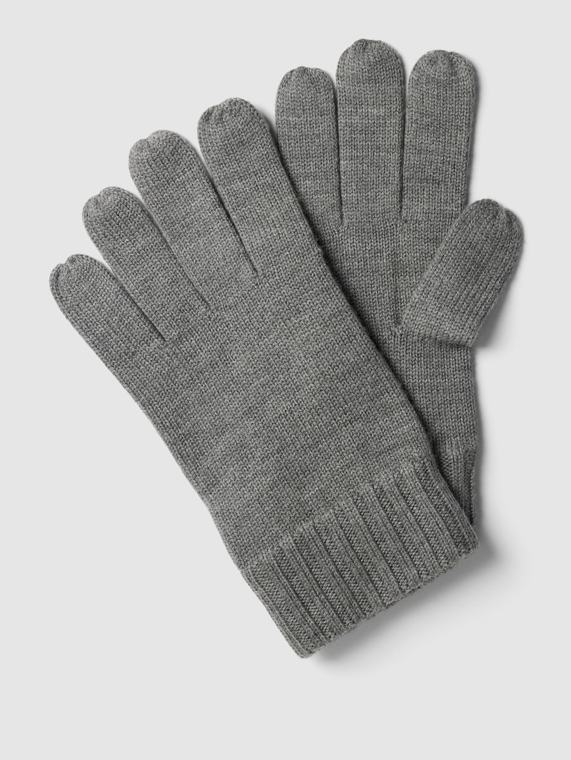 Handschuhe mit gerippten Abschlüssen in mittelgrau meliert