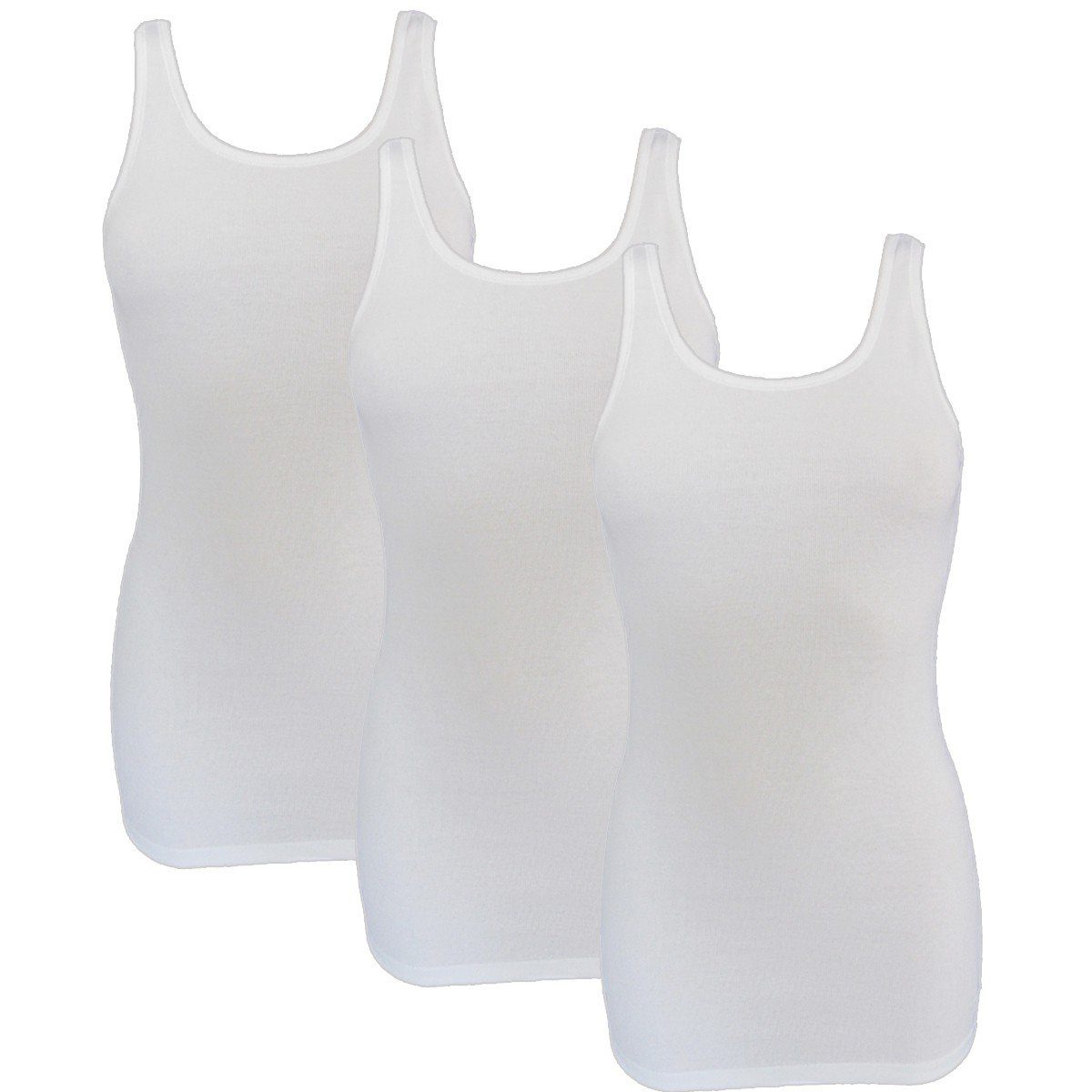 HERMKO Unterhemd 1317 3er Pack Damen Unterhemd extralang (10cm) aus 100% Bio-Baumwolle