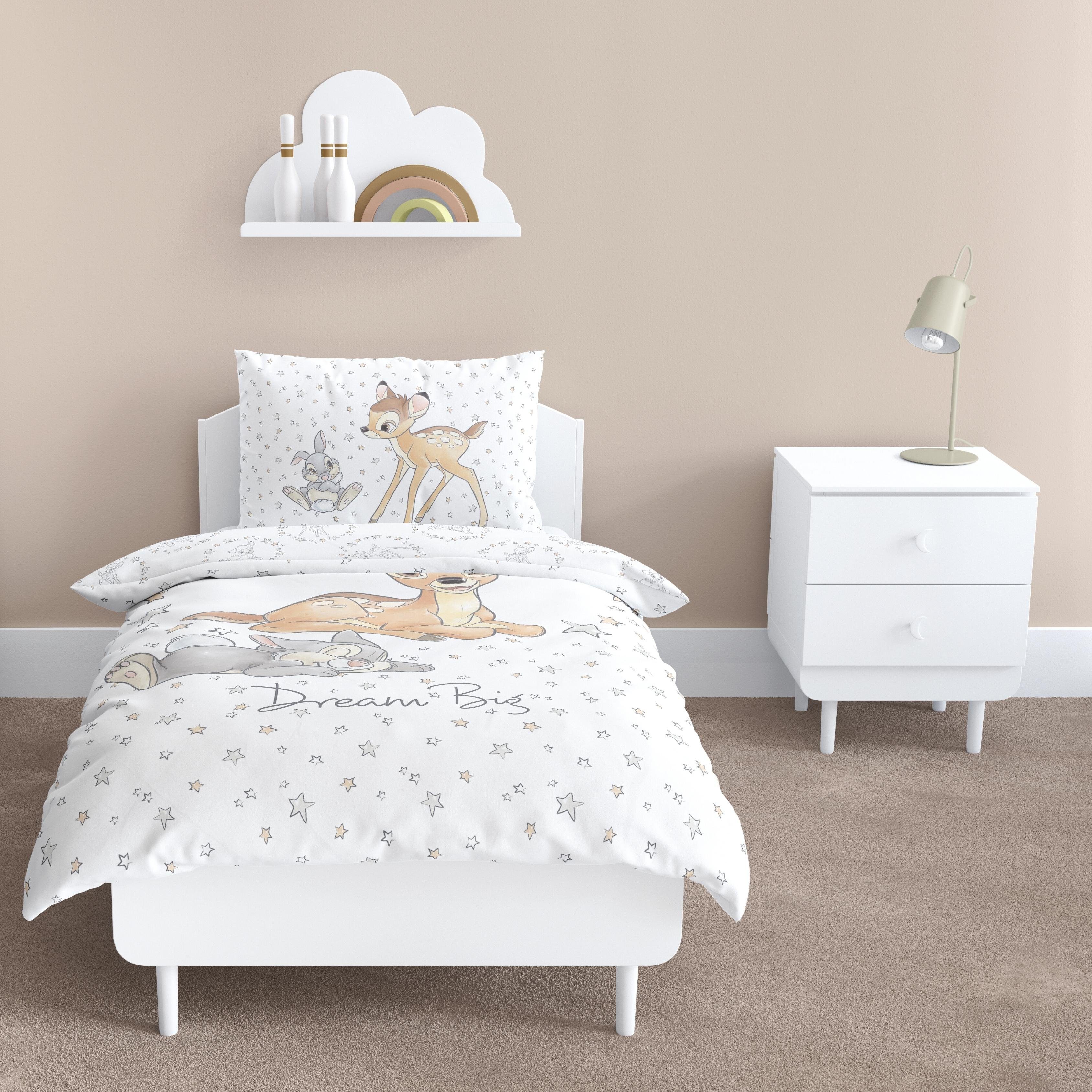 Babybettwäsche Bambi und Klopfer 100x135 + 40x60 cm, 100 % Baumwolle, MTOnlinehandel, Flanell / Biber, 2 teilig, 's Rehkitz und Hase für Mädchen und Jungen