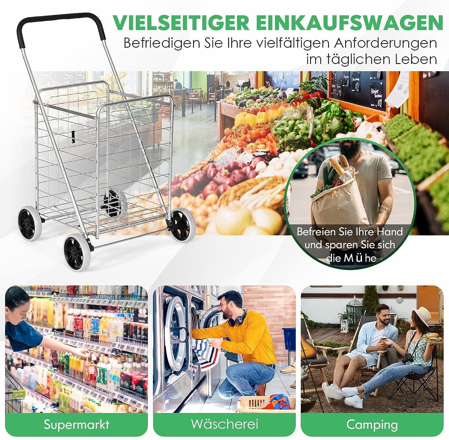 KOMFOTTEU Transportwagen Einkaufswagen, klappbar & tragbar