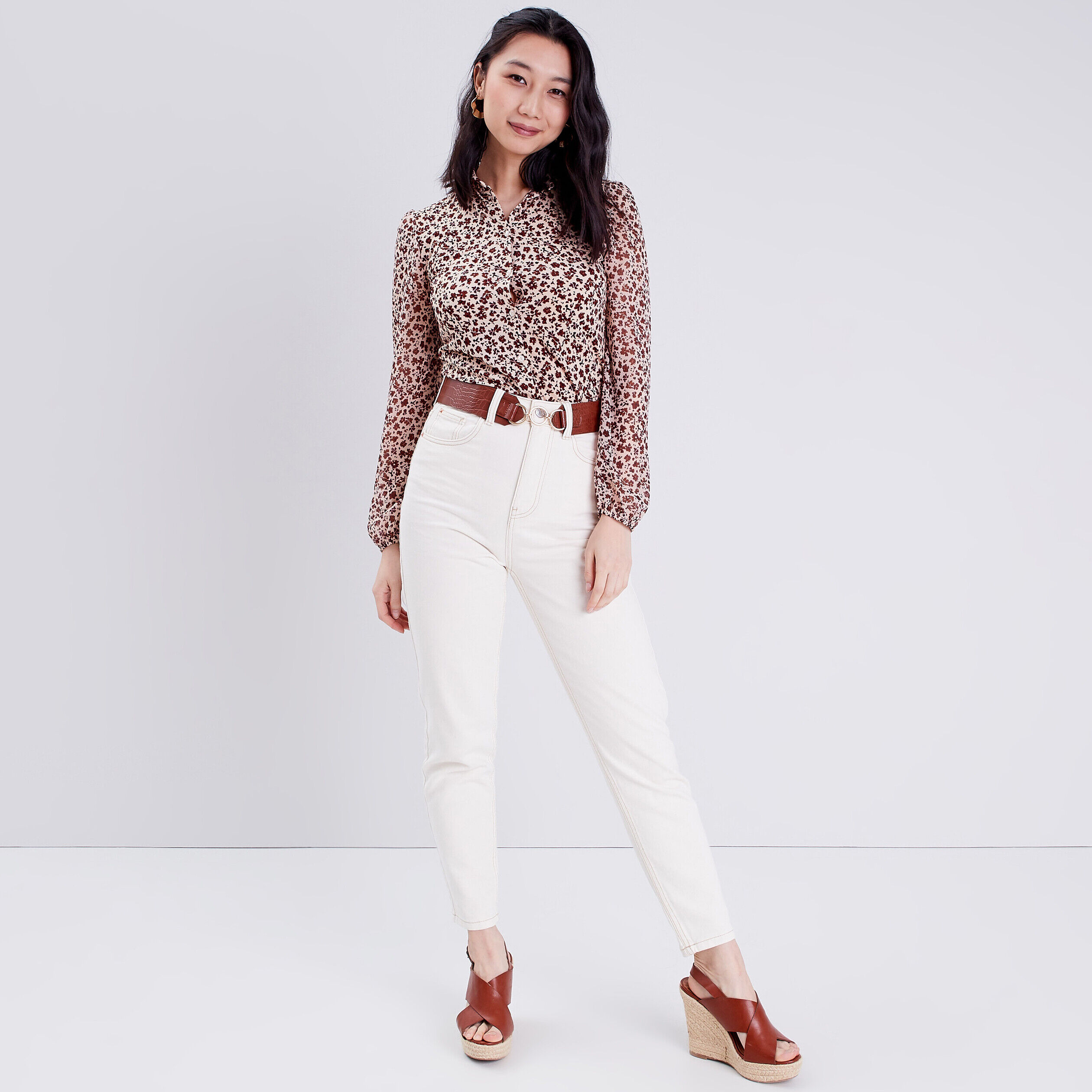 Jeans mom taille haute ecru femme | Cache Cache