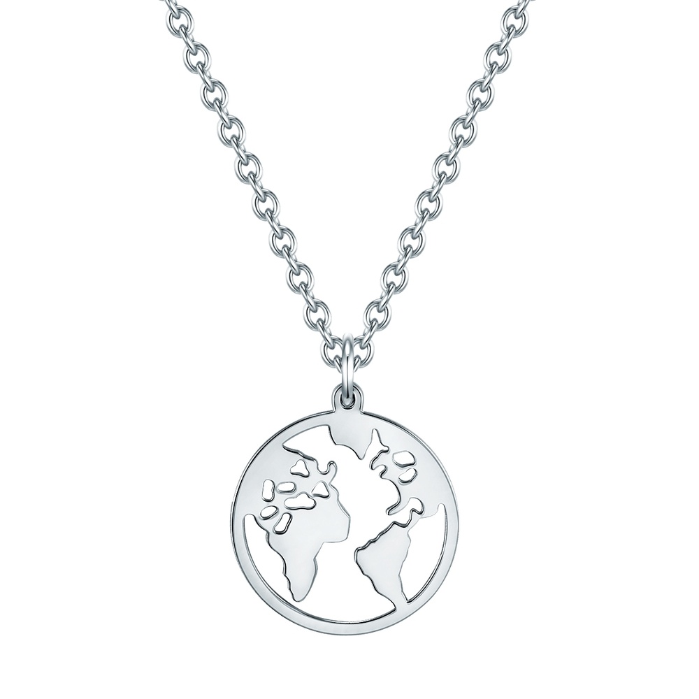 EASTSIDE Collier en acier inoxydé carte du monde Acier inoxydable en Argent collier