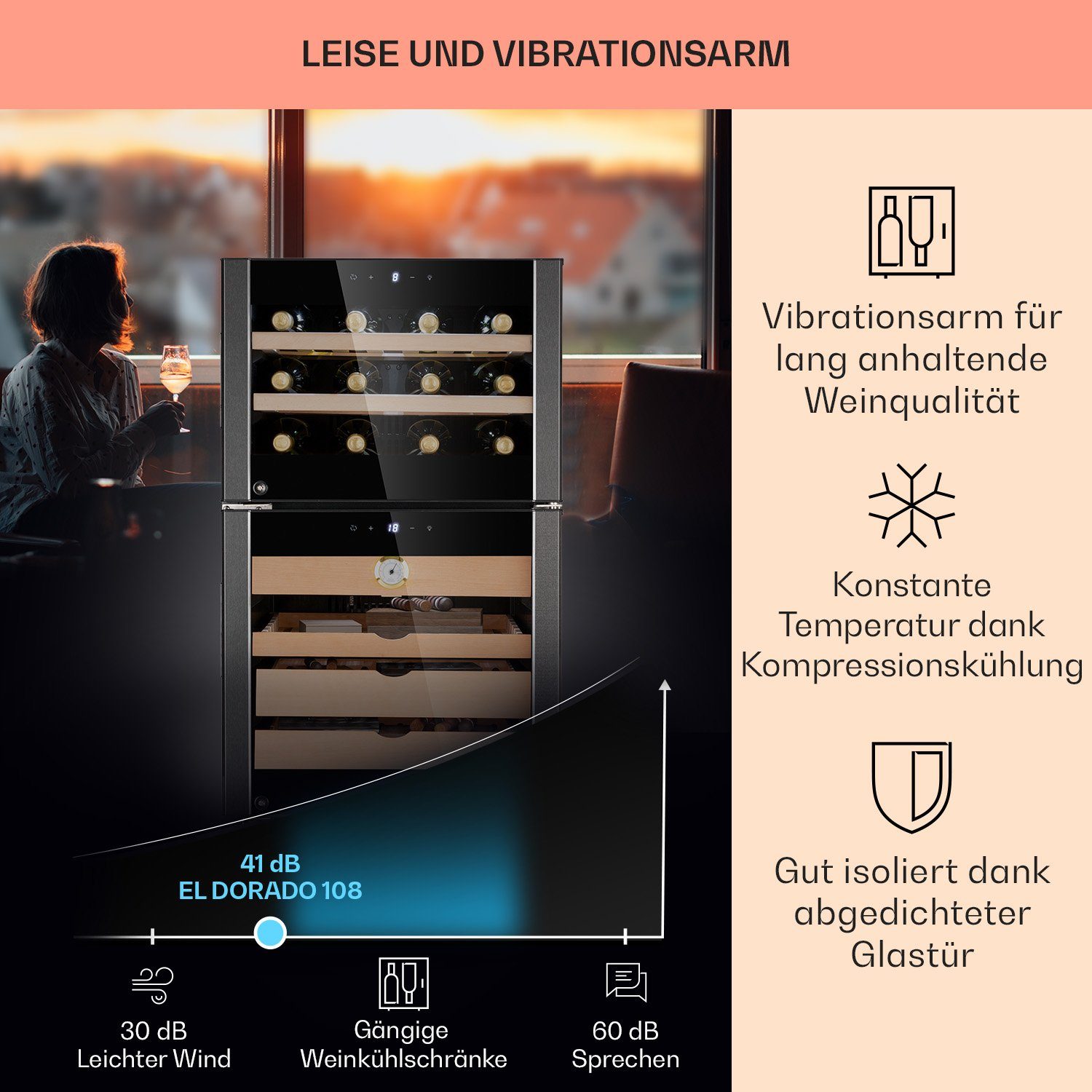 Klarstein Weinkühlschrank El Dorado 108, für 45 Standardflaschen á 0,75l