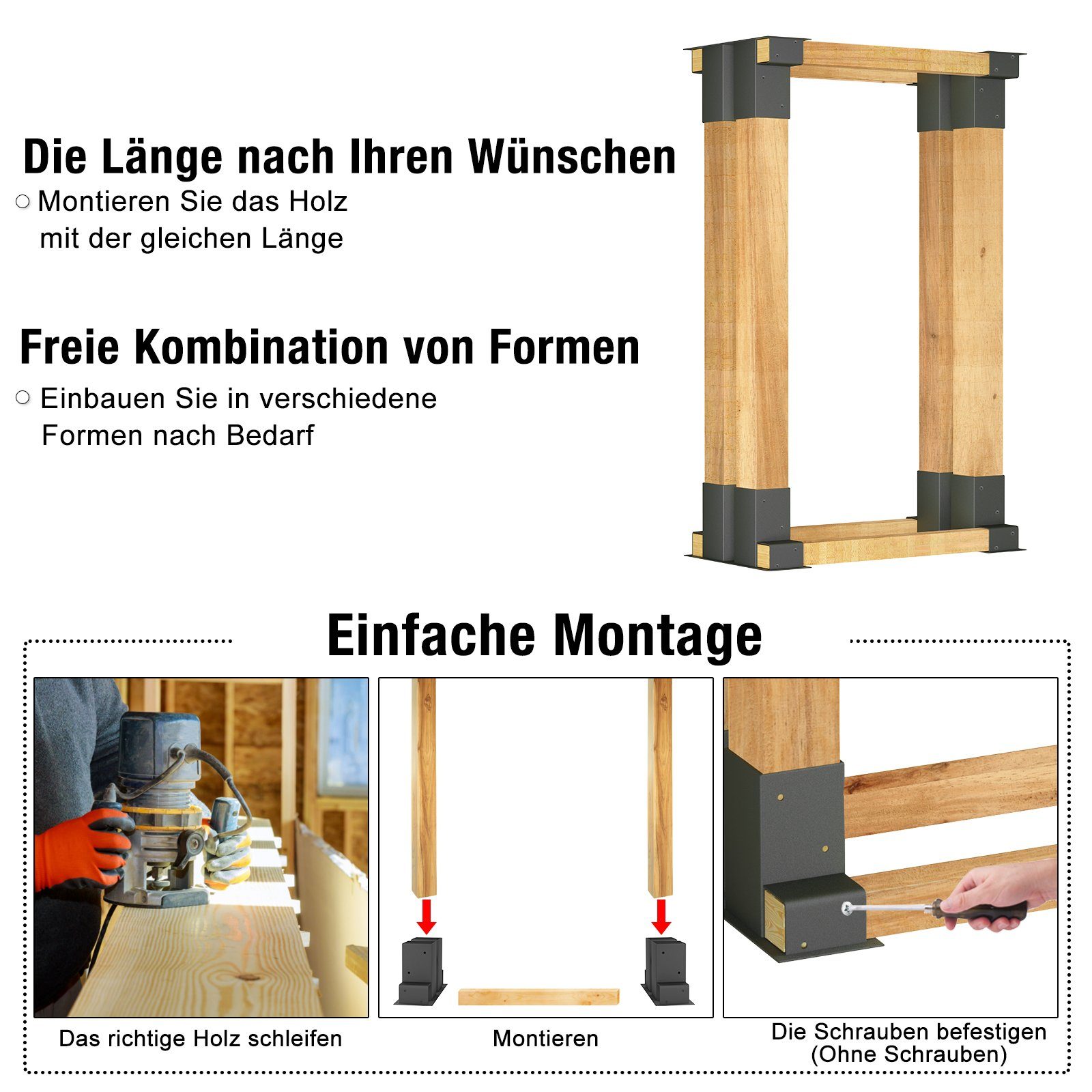 UISEBRT Kaminholzregal Kaminholzhalter Stapelhilfe Gestell, Schwarz