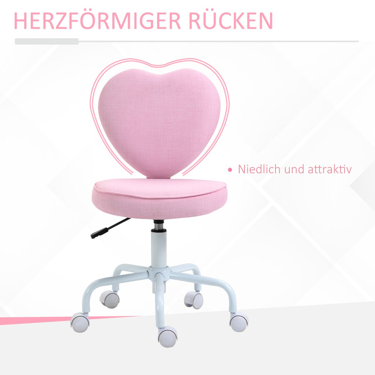 HOMCOM Stuhl Chefsessel Drehstuhl Computerstuhl Polsterung Rosa Leinenstoff 40 x 50 x 79-89 cm