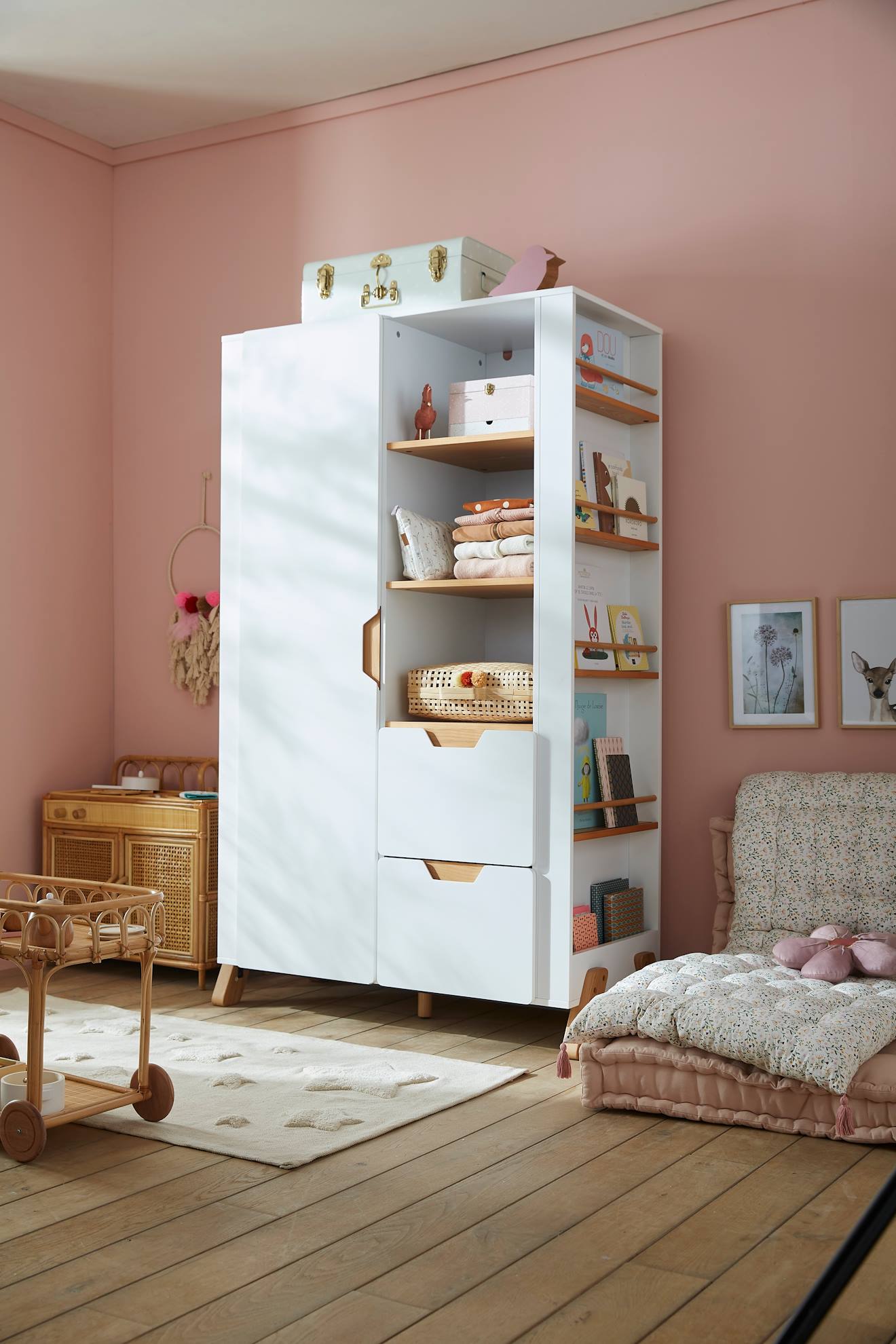 Vertbaudet Kinder Kleiderschrank PIROUETTE mit Bücherregal - weiß