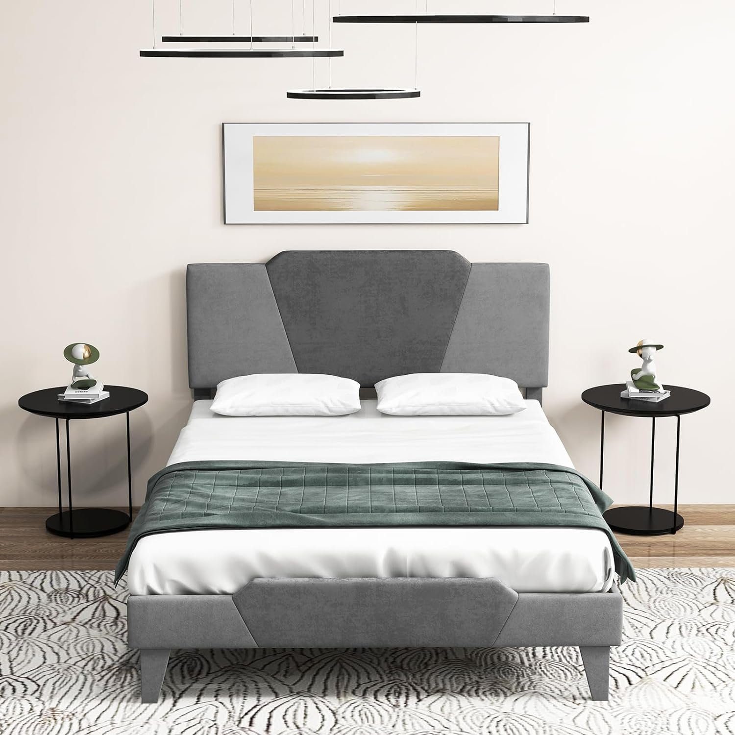 KOMFOTTEU Holzbett Doppelbett, mit Lattenrost, Kopfteil & Stauraum, 140x200 cm