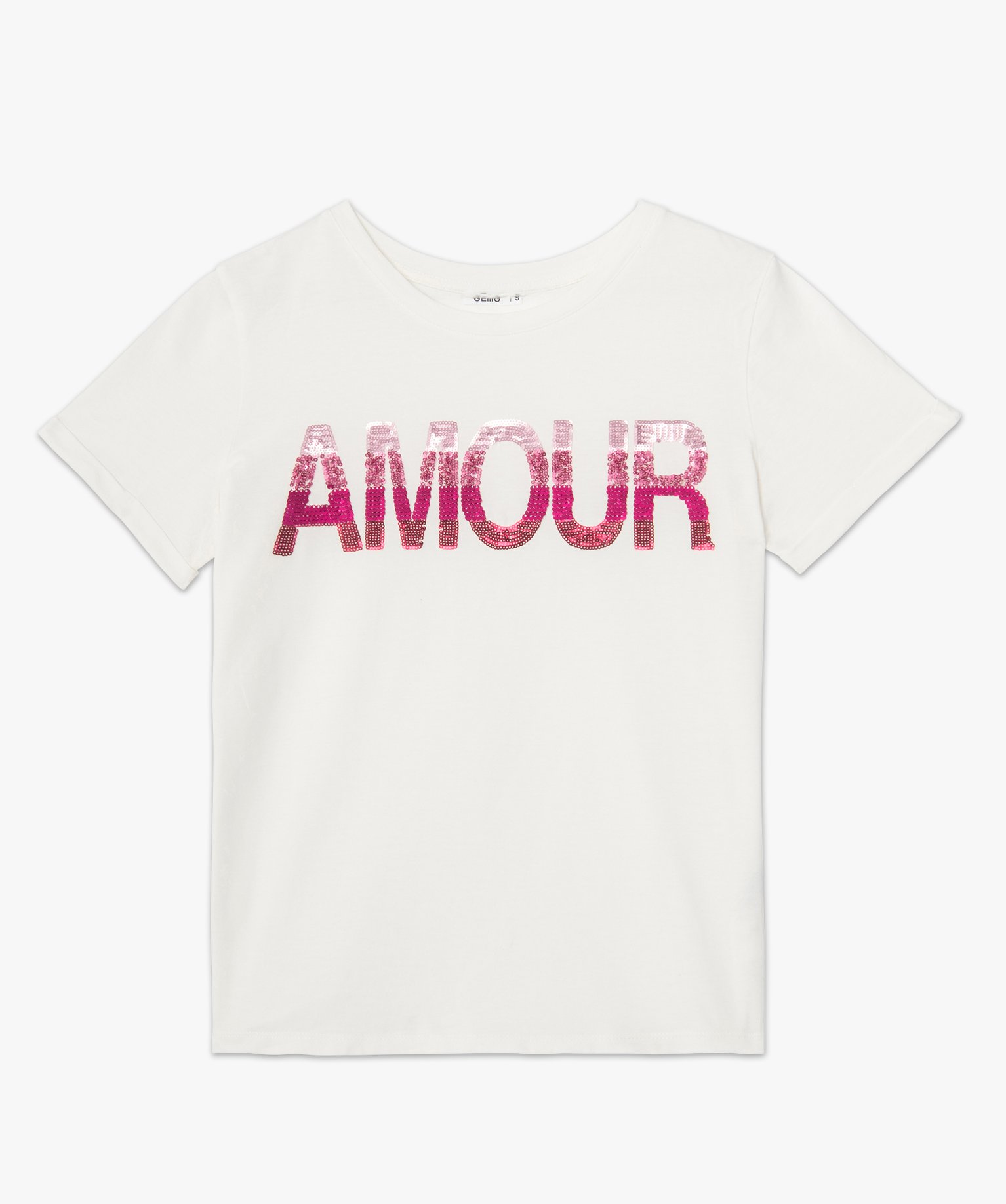 Tee-shirt femme à manches courtes avec inscription en sequins blanc | GEMO