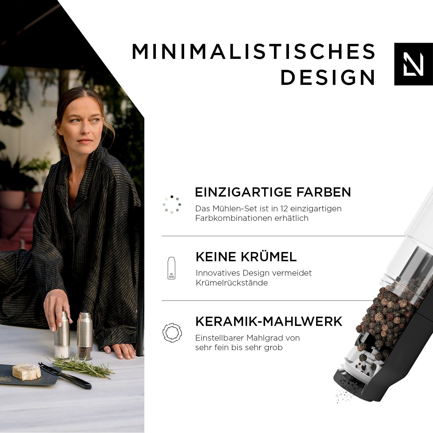 LARS NYSØM Salz-/Pfeffermühle Omvendt Manuell, mit einstellbarem Keramik-Mahlwerk