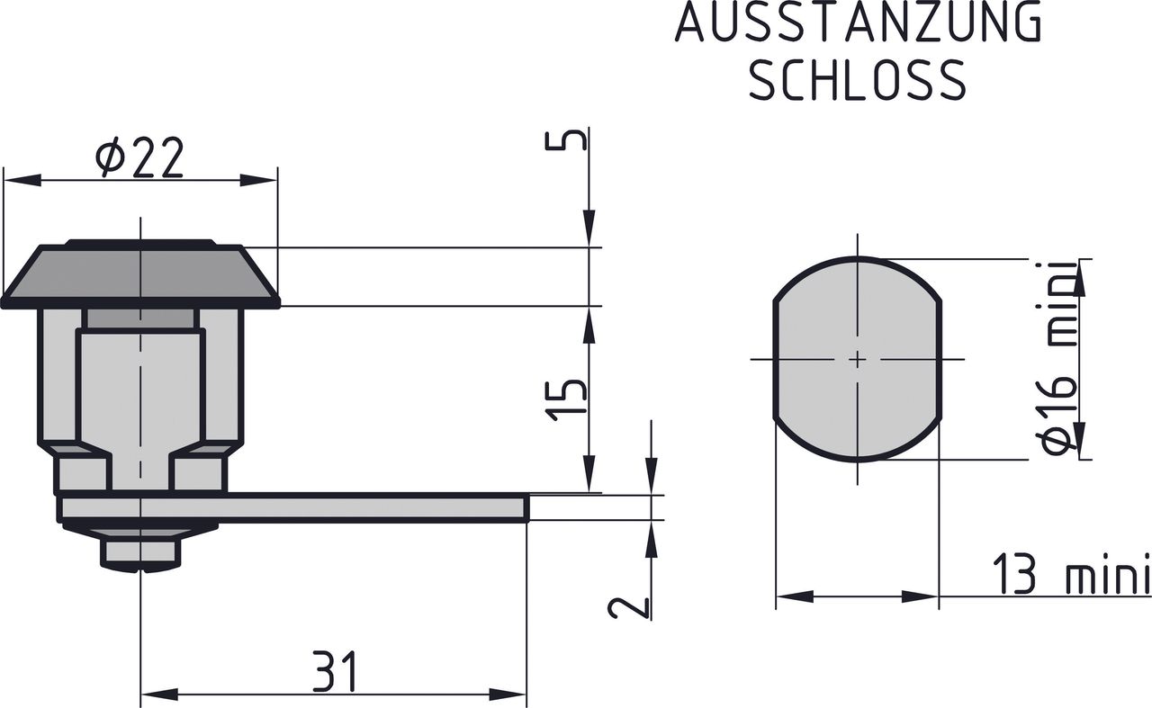 Basi Hebelschloss - HS 312 - Verschiedenschließend - für Universal-Burg - mit Mutter