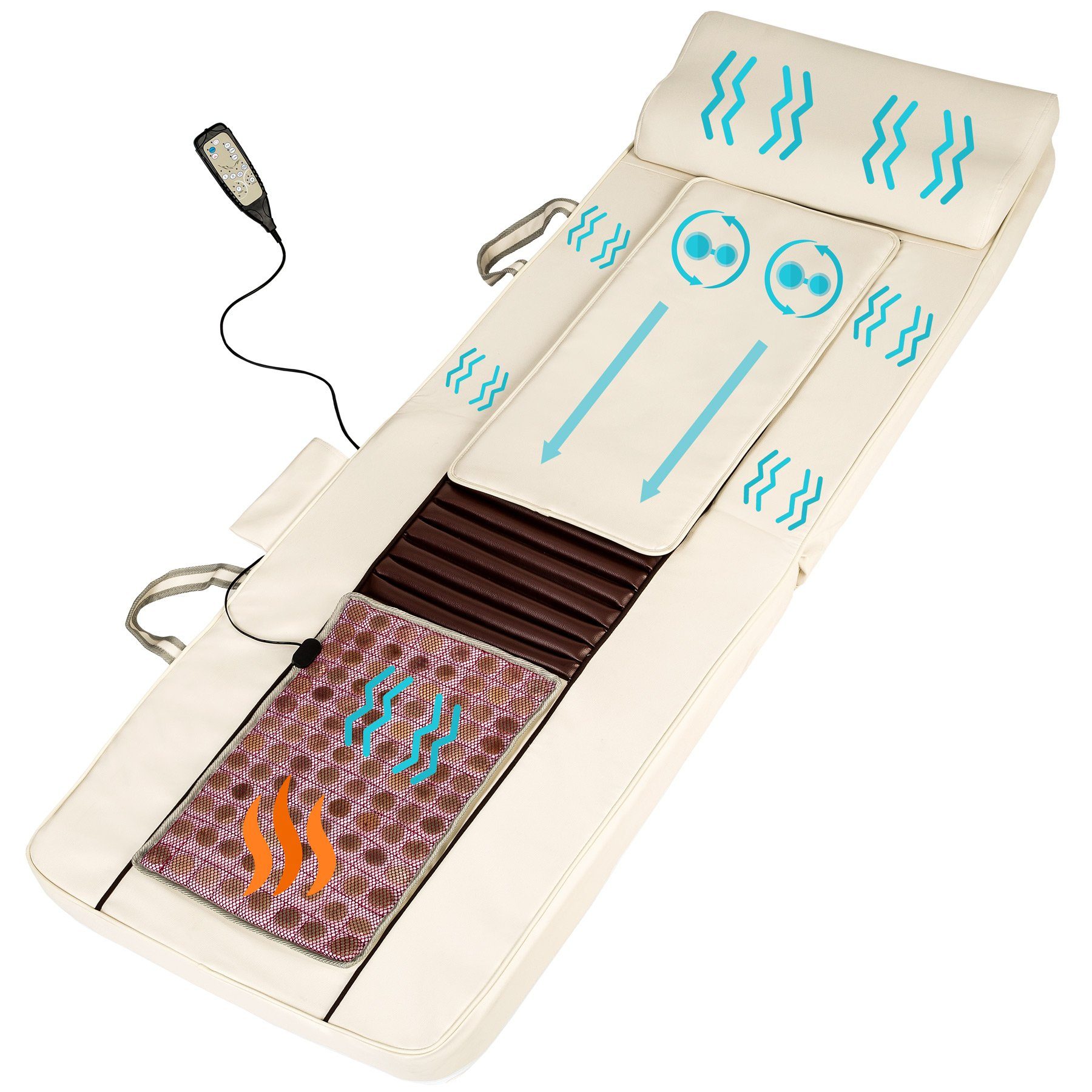 tectake Akupressurmatte Shiatsu-Massagematratze mit Jadestein-Wärmematte, beheizt