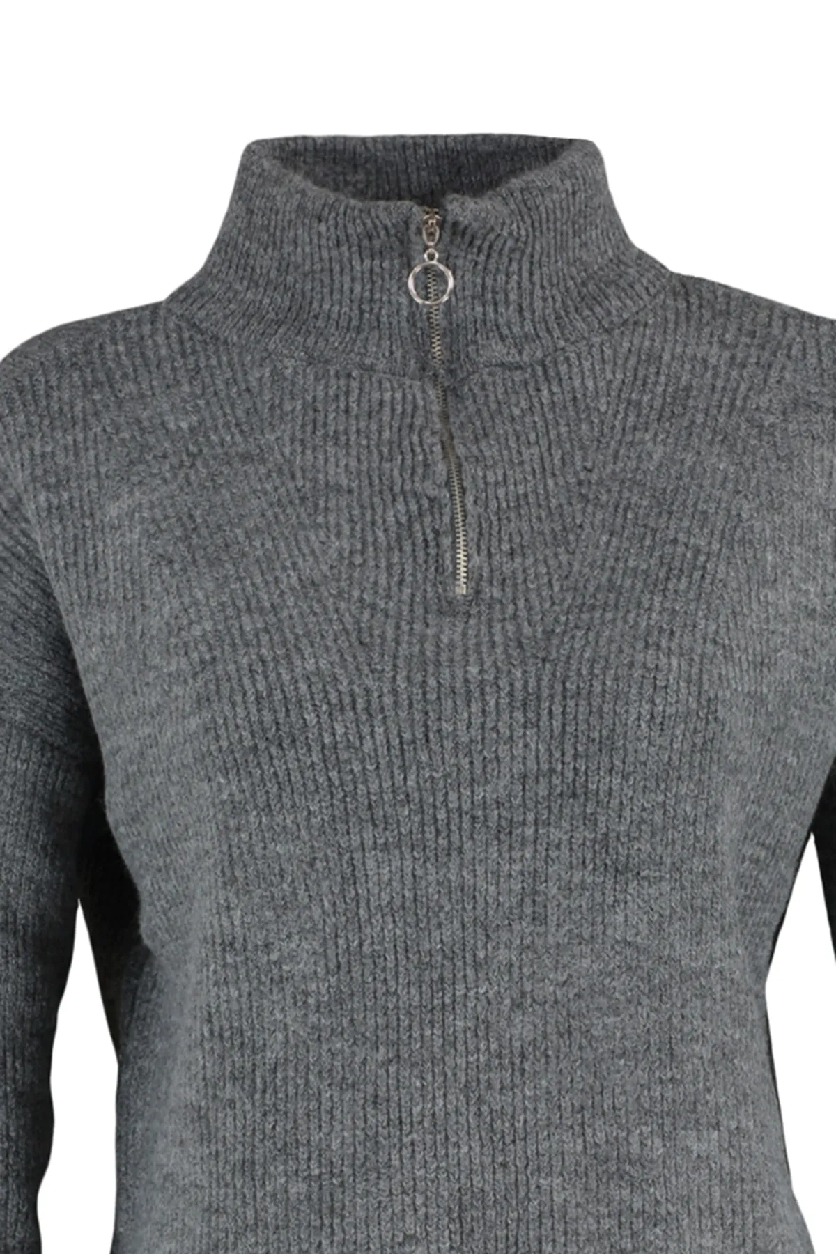 Trendyol Collection  Anthrazitfarbener Strickpullover mit weicher Struktur und Reißverschluss TWOAW20XS0009