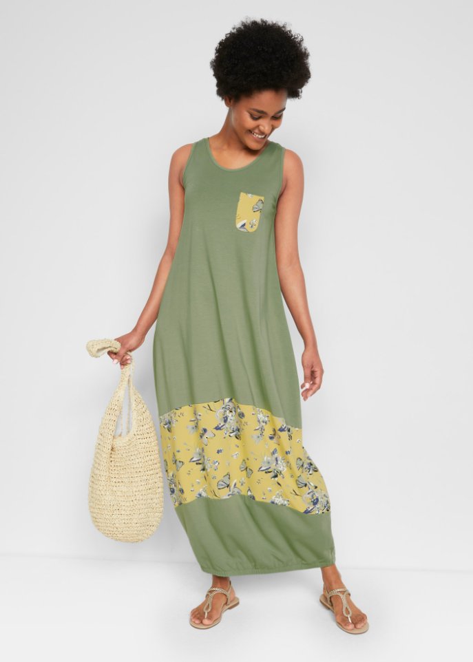 Maxi Baumwoll-Kleid in O-Form