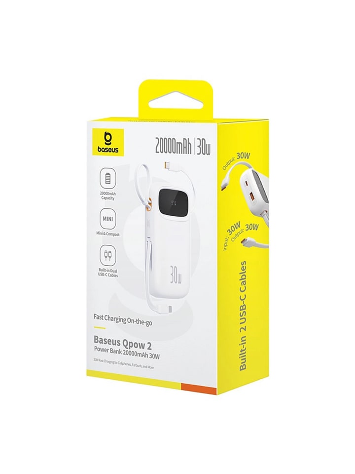 Baseus Baseus QPow 2 20000mAh 30W Powerbank mit 2 integrierten USB-C-Kabeln in Weiß günstig kaufen onesize