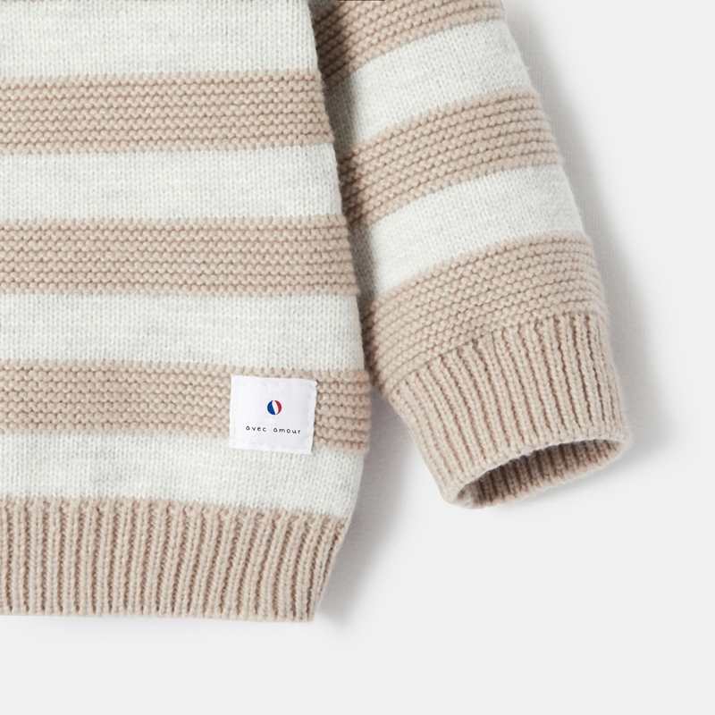 Pull à rayures en tricot beige bébé garçon Absorba