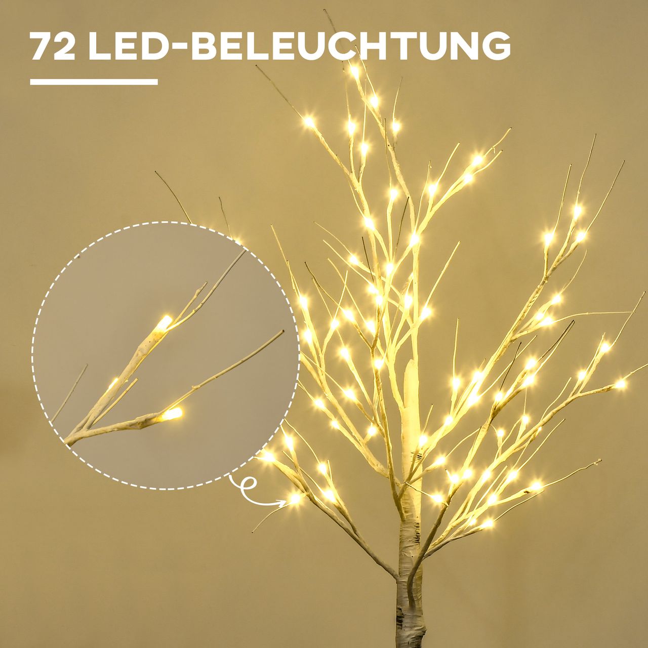 HOMCOM 120 cm Kunstbirke mit LED-Beleuchtung für Weihnachten Ostern Warmweiß