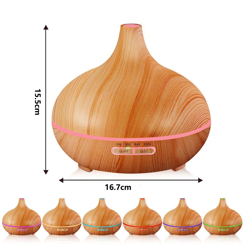 AKKEE Diffuser Aroma Diffuser, 550ml, Aroma Ultraschall-Vernebler, 0,55 l Wassertank, Aromatherapie, Diffusor mit 7-farbigem LED-Licht