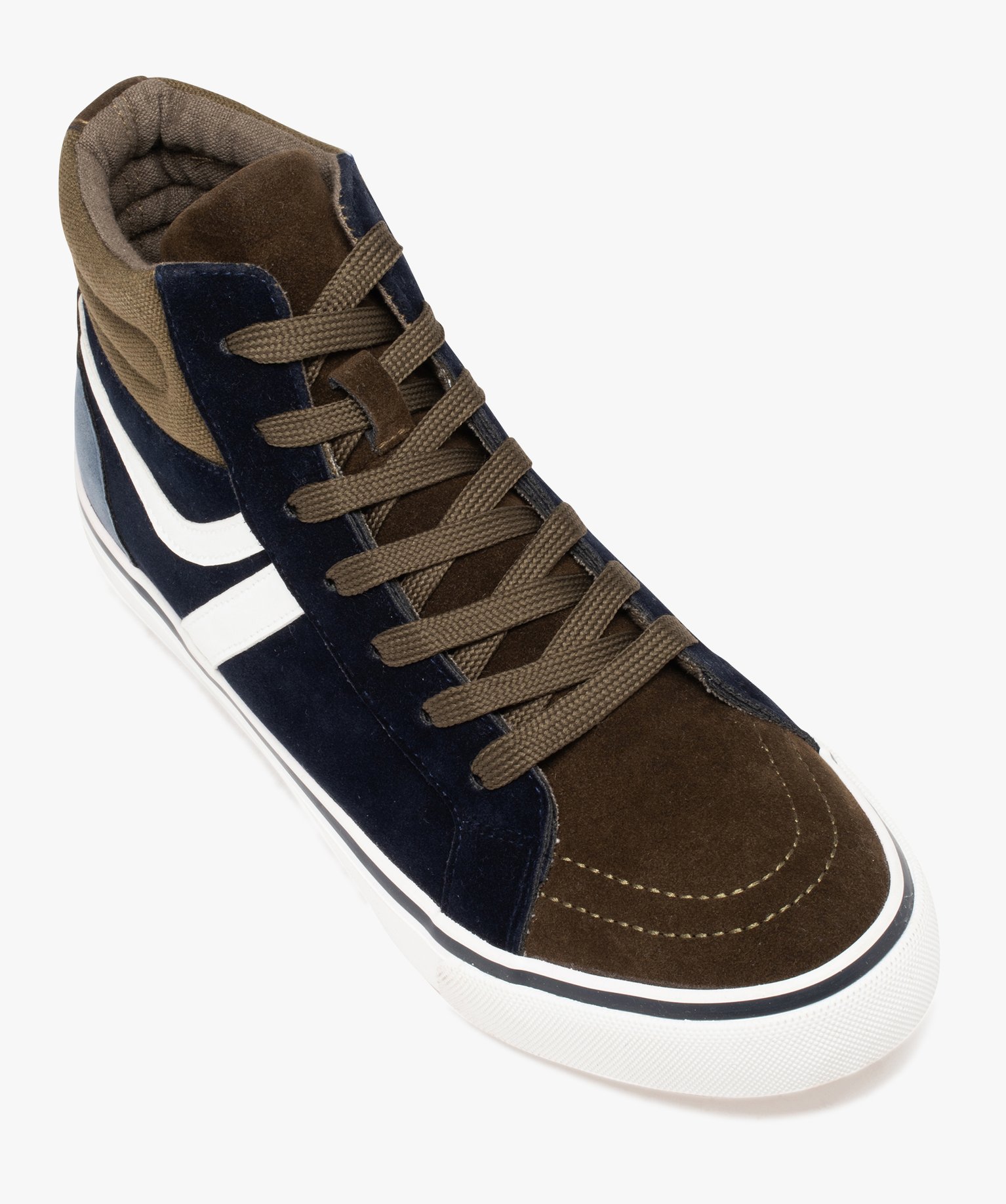 Baskets homme mid-cut en suédine à col rembourré kaki | GEMO