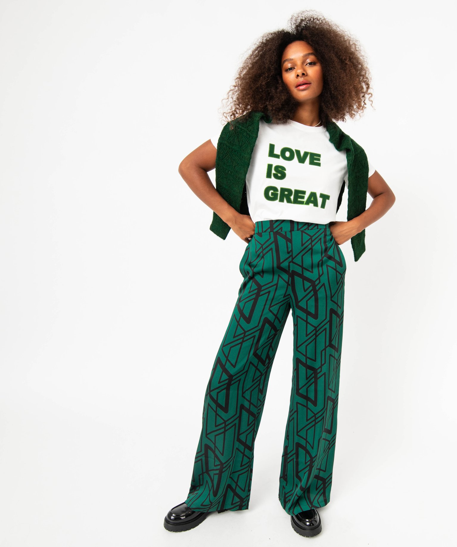 Tee-shirt à manches courtes avec inscription pailletée femme blanc | GEMO