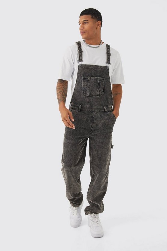 Lockere Cord-Latzhose mit Acid-Waschung