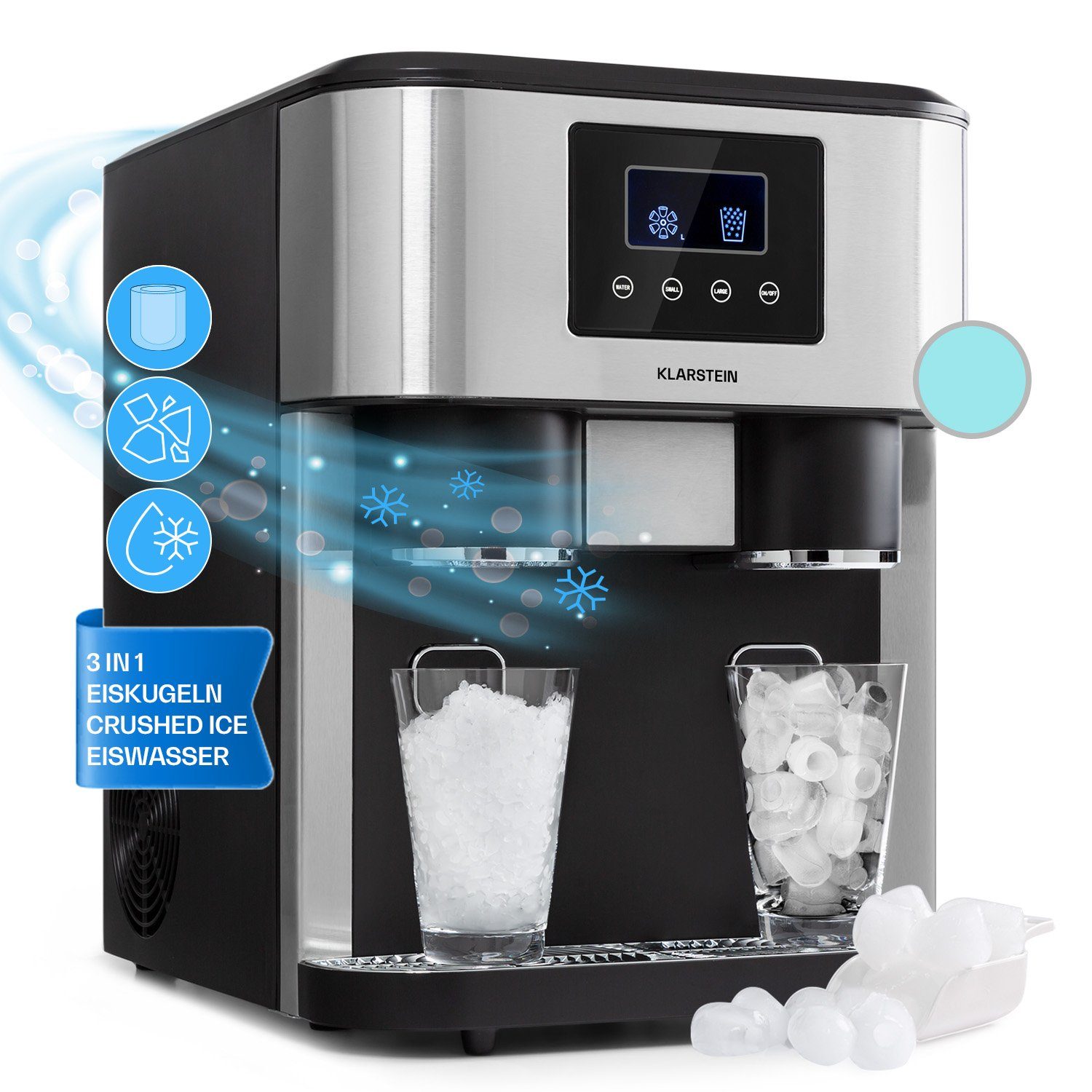 Klarstein Eiswürfelmaschine Eiszeit Crush, Eiswürfelmaschine mit Crushed Ice Eiswürfelbereiter Ice Cube Maker