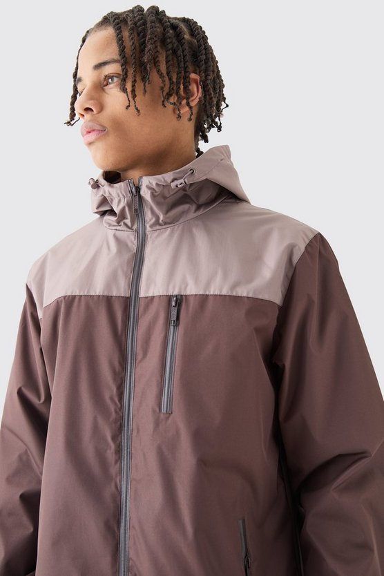 Colorblock Regenjacke mit Kapuze und Reißverschluss
