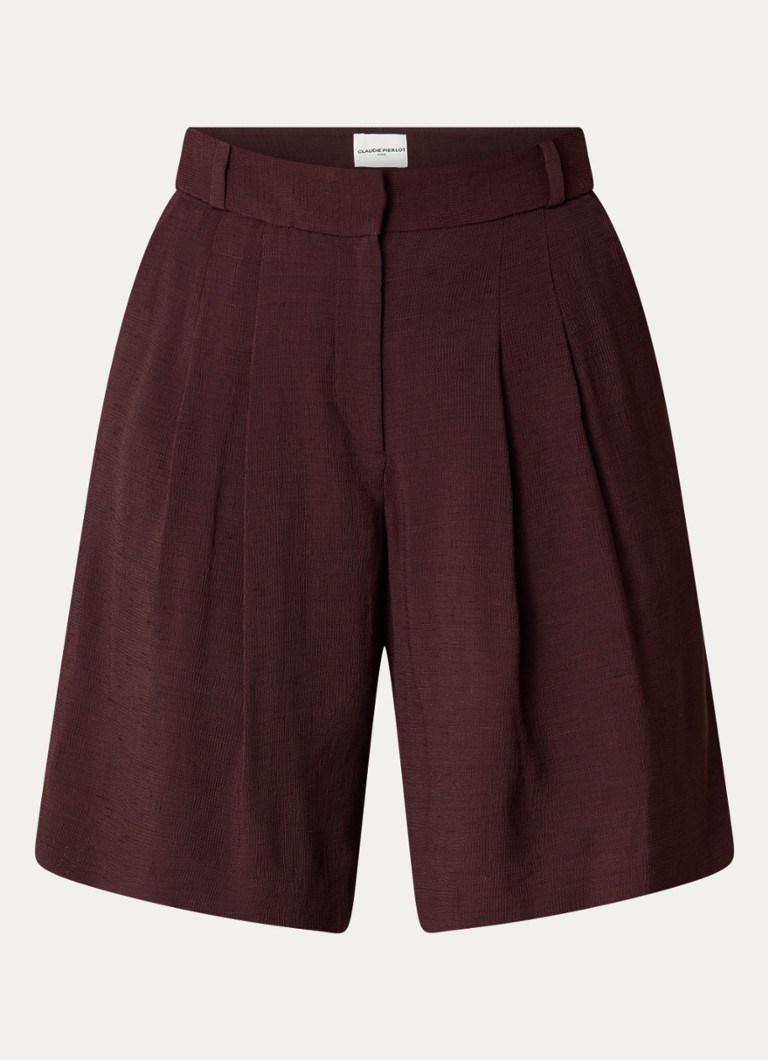 Shorts Claudie Pierlot Elias de cintura alta e modelagem ampla com bolsos laterais e detalhe de pregas.