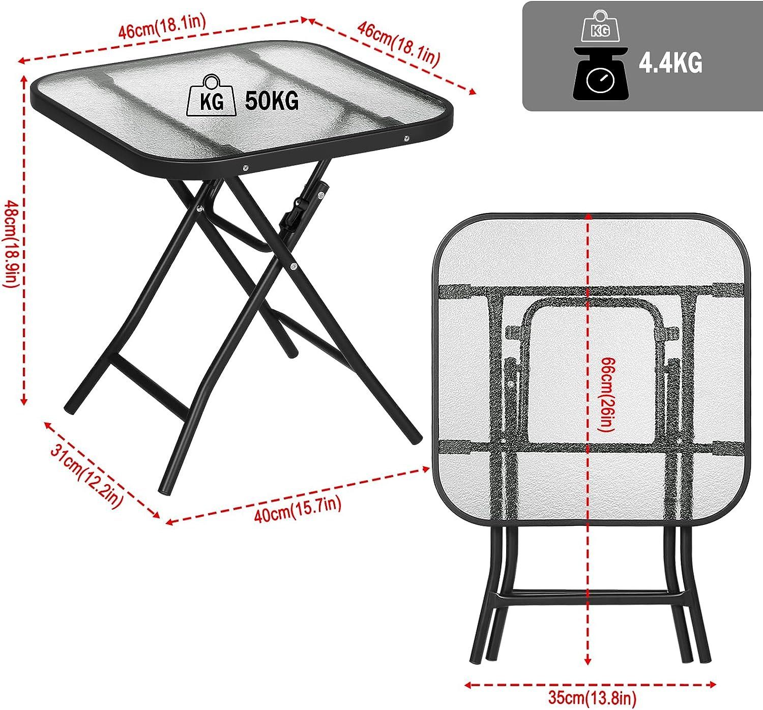 EUGAD Klapptisch (1-St), Beistelltisch klappbar, aus Glas&Metall, rechteckig