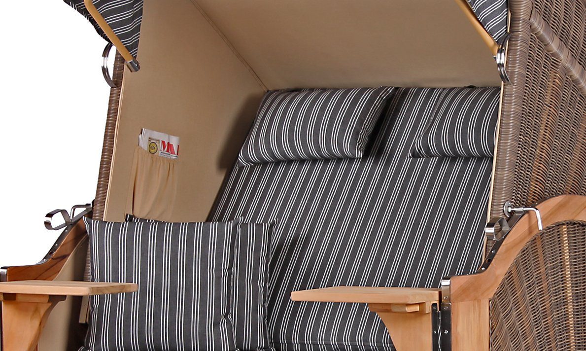 bene living Strandkorb Schaalsee 2-Sitzer Teak - PE grau - Modell 500, BxTxH: 125x80x170 cm, Volllieger ca. 175 Grad, Ostsee-Strandkorb Komplettset, inkl. Liftersystem