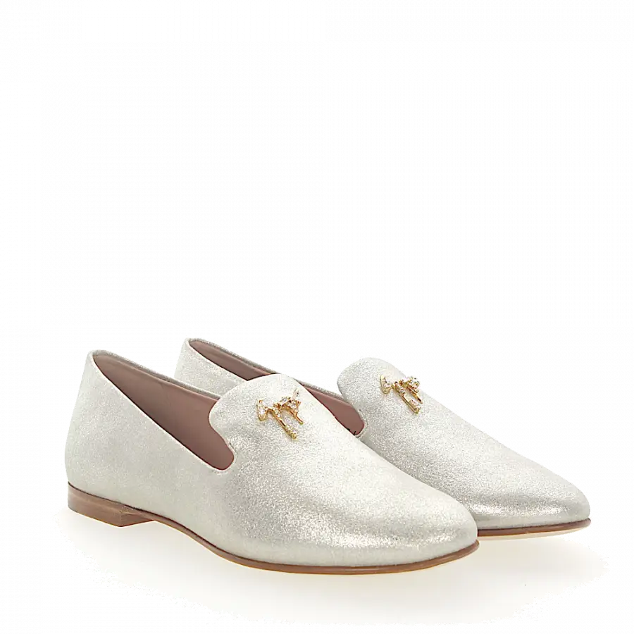 Giuseppe Zanotti - Loafer DALIA Kalbsleder Veloursleder Finished Logo Schmuckstein beige silber - beige