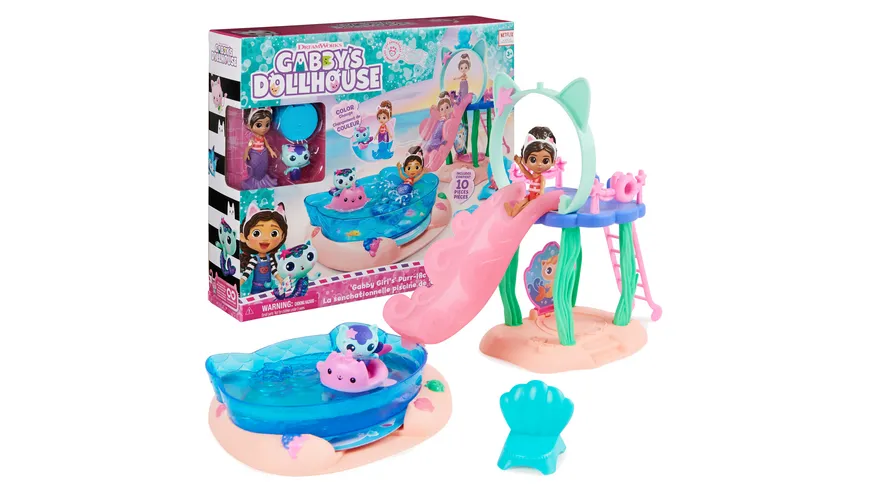 Gabby’s Dollhouse, Purrific Pool Party Spielset mit Gabby- und Meerkätzchen-Figur