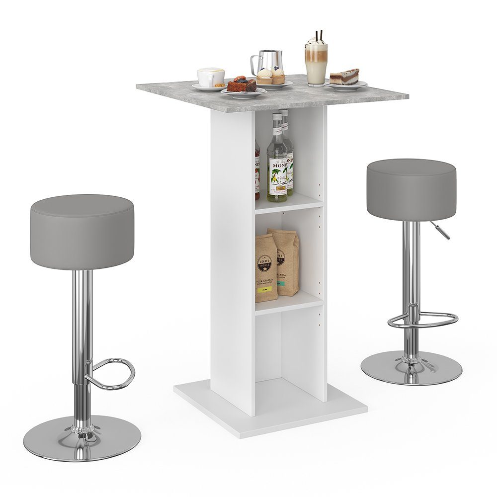 Vicco Bartisch Stehtisch Tresentisch RODEO Weiß Beton inkl. Hocker